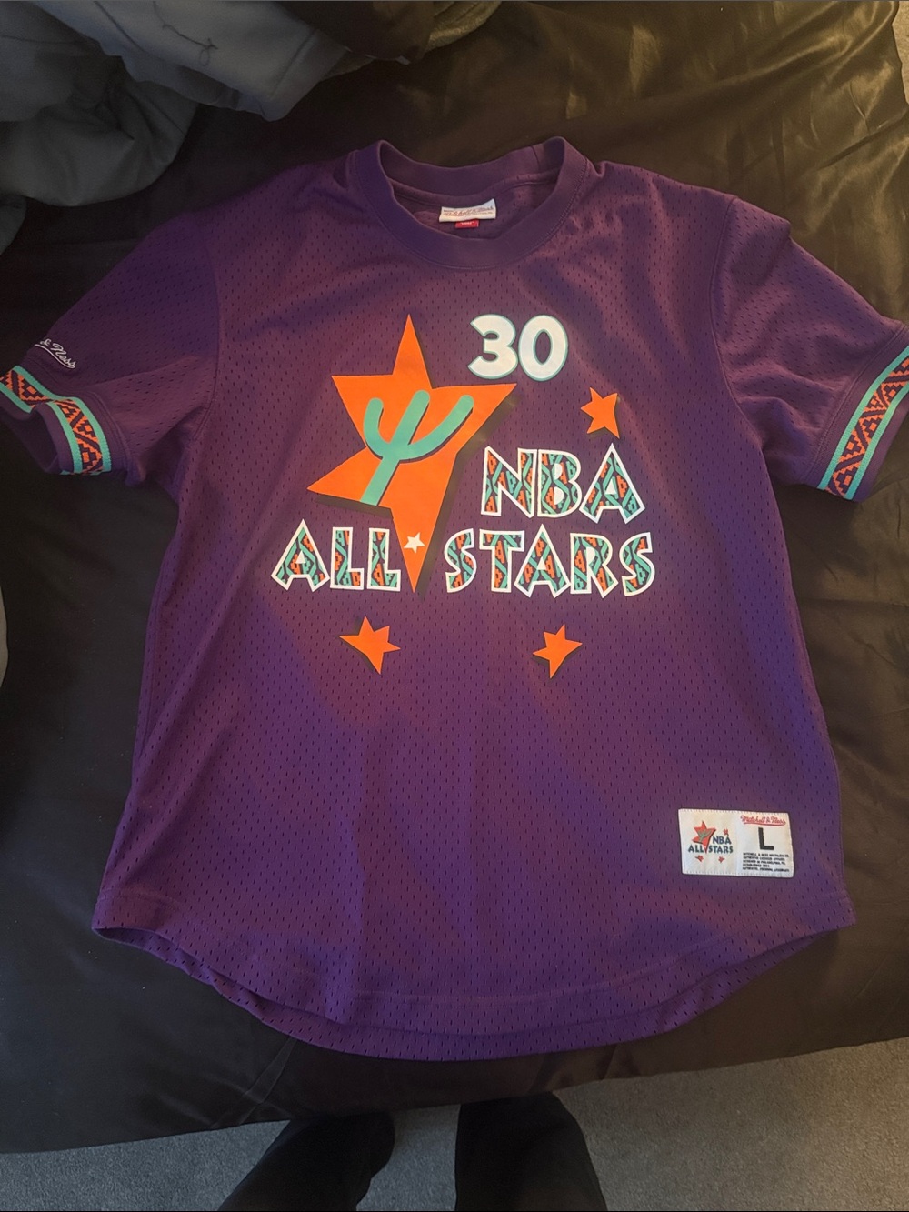 Mitchell & Ness Mens Purple NBA All Stars Graphic Tee with Orange & Teal Accents